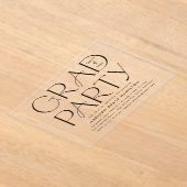 Moderne zwarte typografie afstudeerfeest acryl uitnodigingen (Laagn)