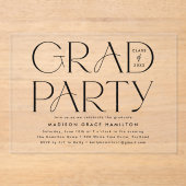 Moderne zwarte typografie afstudeerfeest acryl uitnodigingen (Voorkant)