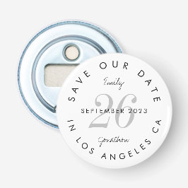 Moderne zwarte typografie bespaart de datum button flesopener