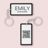 Moderne zwarte typografie Black Border QR-code Sleutelhanger