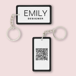 Moderne zwarte typografie Black Border QR-code Sleutelhanger