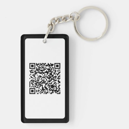 Moderne zwarte typografie Black Border QR-code Sleutelhanger (achterkant)