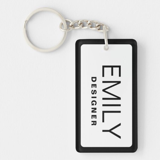 Moderne zwarte typografie Black Border QR-code Sleutelhanger (Voorkant)