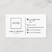 Moderne zwarte typografie | blauwe rand visitekaartje (Achterkant)