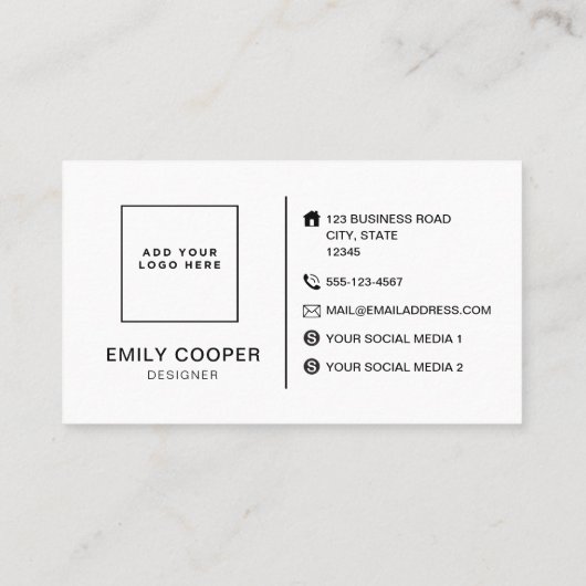 Moderne zwarte typografie | blauwe rand visitekaartje (Achterkant)