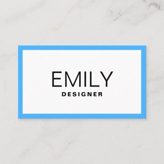Moderne zwarte typografie | blauwe rand visitekaartje (Voorkant)