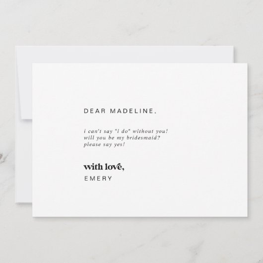 Moderne zwarte Typografie Bridesmaid proposal Kaar Kaart (Achterkant)