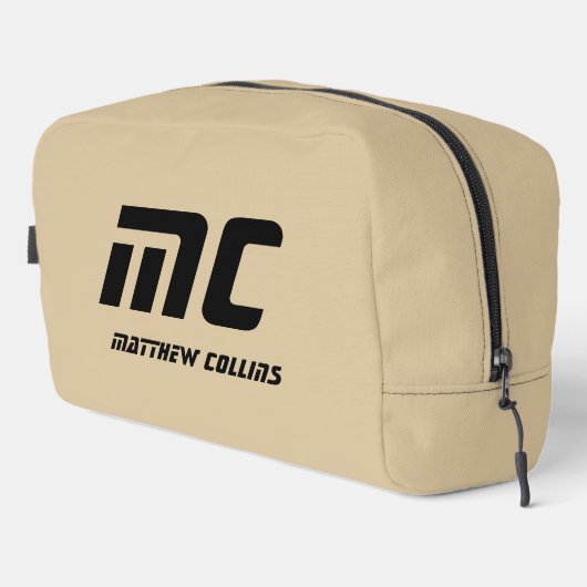 Moderne Zwarte Typografie Cool Beige Eenvoudige Ma Toilettasje (Rechterhoek)