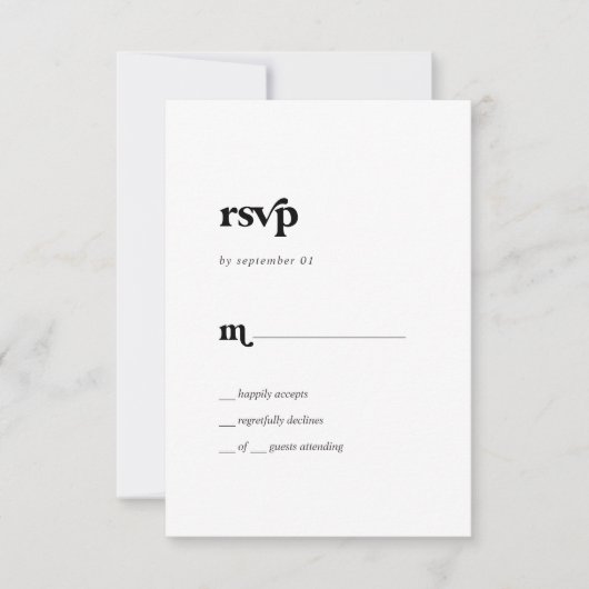 Moderne zwarte Typografie Eenvoudige RSVP-kaart RSVP Kaartje (Voorkant)