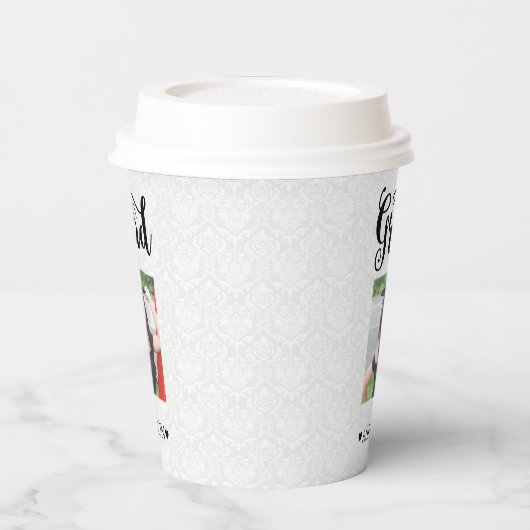 Moderne zwarte typografie en fotopapier beker (Links)