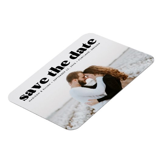 Moderne zwarte Typografie Foto Opslaan datum Magneet (Linkerzijde)