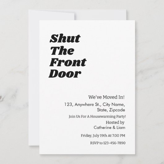 Moderne Zwarte Typografie Funny Housewarming party Kaart (Voorkant)