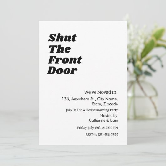 Moderne Zwarte Typografie Funny Housewarming party Kaart (Staand voorkant)