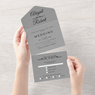 Moderne zwarte typografie grijs kraftpapier bruilo all in one uitnodiging