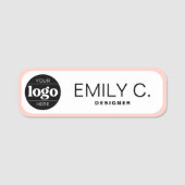 Moderne zwarte typografie met roze rand naamplaatje (Voorkant)