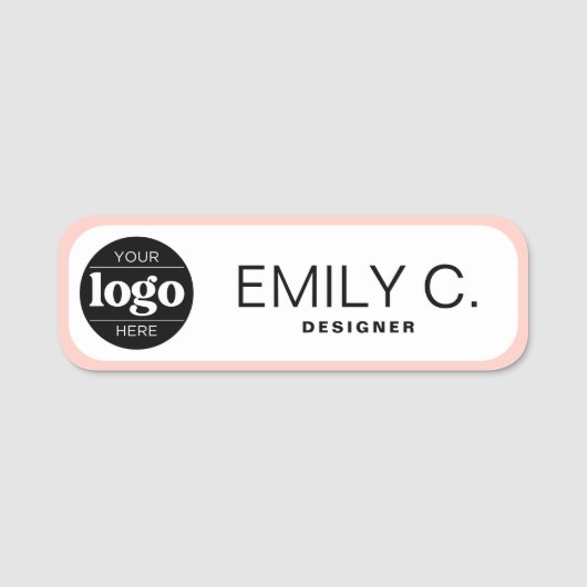 Moderne zwarte typografie met roze rand naamplaatje (Voorkant)