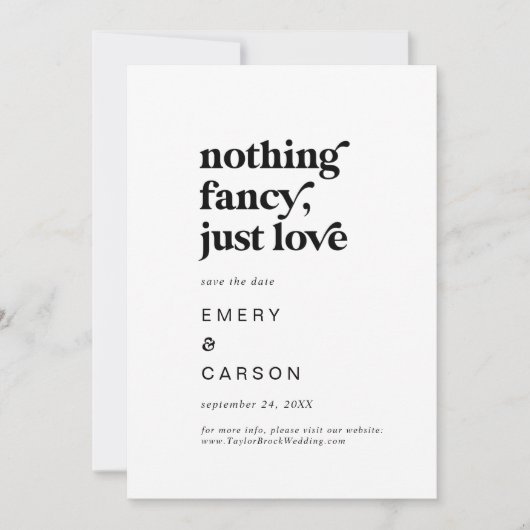 Moderne zwarte typografie niets Fancy Save The Date (Voorkant)