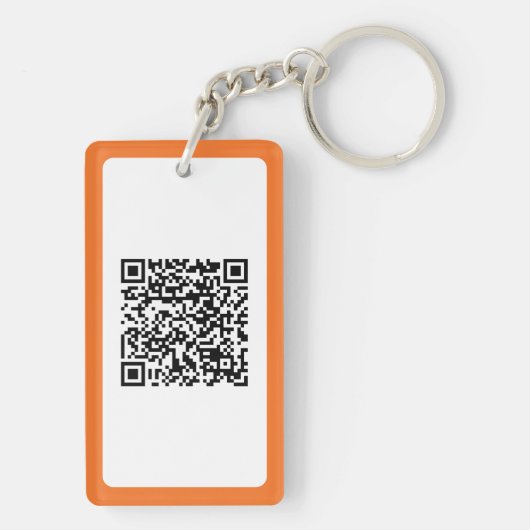 Moderne zwarte typografie Oranje grens QR-code Sleutelhanger (achterkant)