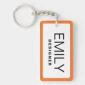 Moderne zwarte typografie Oranje grens QR-code Sleutelhanger (Voorkant)