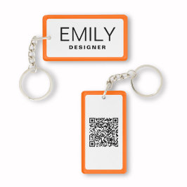 Moderne zwarte typografie Oranje grens QR-code Sleutelhanger