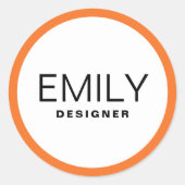 Moderne zwarte typografie Oranje grens Ronde Sticker (Voorkant)