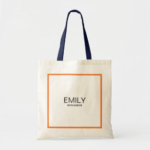 Moderne Zwarte Typografie Oranje Rand Tote Bag