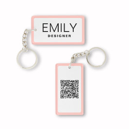 Moderne zwarte typografie roze grens QR-code Sleutelhanger