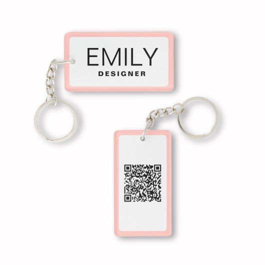 Moderne zwarte typografie roze grens QR-code Sleutelhanger