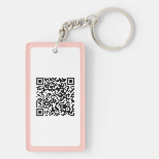 Moderne zwarte typografie roze grens QR-code Sleutelhanger (achterkant)
