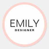 Moderne Zwarte Typografie Roze Rand Ronde Sticker (Voorkant)
