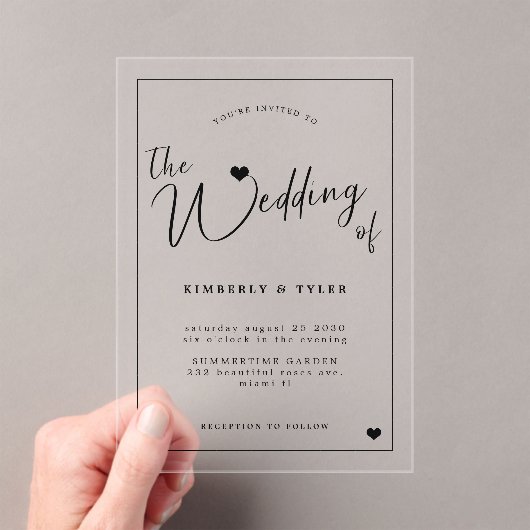 Moderne zwarte typografie script bruiloft acryl uitnodigingen (Insitu (Draagbaar))