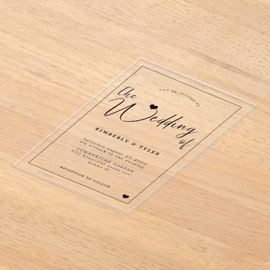 Moderne zwarte typografie script bruiloft acryl uitnodigingen (Laagn)