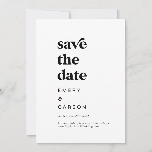 Moderne zwarte typografie Sparen de Datum Save The Date (Voorkant)