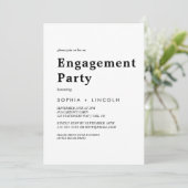 Moderne Zwarte Typografie Verloving Feest Kaart (Staand voorkant)