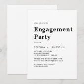 Moderne Zwarte Typografie Verloving Feest Kaart (Voorkant / Achterkant)