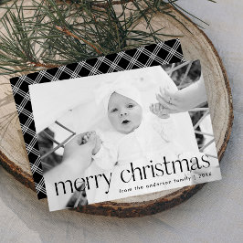Moderne Zwarte Typografie Vrolijke Kerstfoto Feestdagenkaart