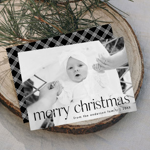 Moderne Zwarte Typografie Vrolijke Kerstfoto Feestdagenkaart