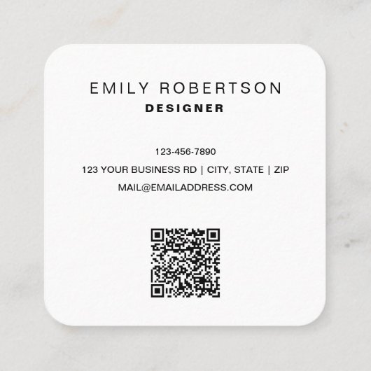 Moderne zwarte typografie | Wit Zwart Vierkante Visitekaartje (Achterkant)