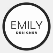 Moderne zwarte typografie Zwarte rand Ronde Sticker (Voorkant)