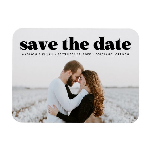 Moderne Zwarte Typography Foto Save the Date Magneet (Horizontaal)