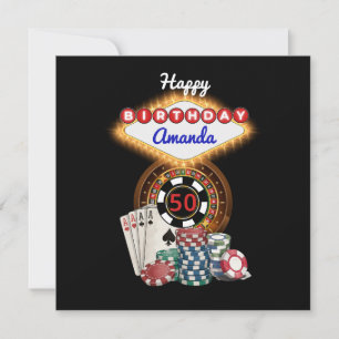 Moderne Zwarte Vegas Casino Nacht Thema Verjaardag Kaart