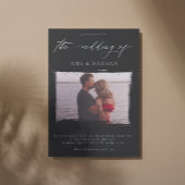 Moderne zwarte verontruste foto bruiloft kaart