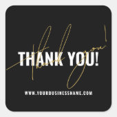 Moderne zwarte verpakking bedankt vierkante sticker (Voorkant)