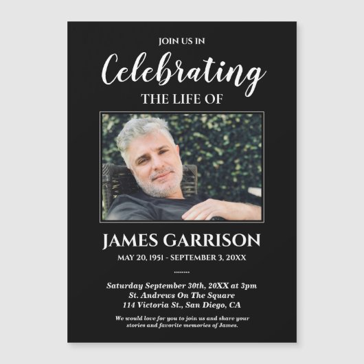 Moderne zwarte viering van het leven Foto Memorial (Voorkant)