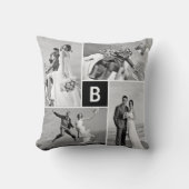 Moderne Zwarte Vierkante Raster Monogram 4 Foto Co Kussen (Voorkant)