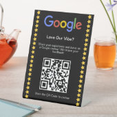 Moderne Zwarte Vijf Sterren Google Review QR Code Reclamebord Met Voetstuk (Insitu)