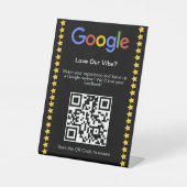 Moderne Zwarte Vijf Sterren Google Review QR Code Reclamebord Met Voetstuk (Voorkant)