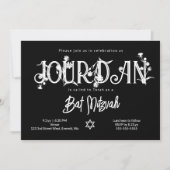 Moderne Zwarte Vleermuis Bar/Bat Mitzvah Wilde Blo Kaart (Voorkant)