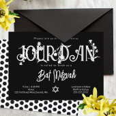 Moderne Zwarte Vleermuis Bar/Bat Mitzvah Wilde Blo Kaart