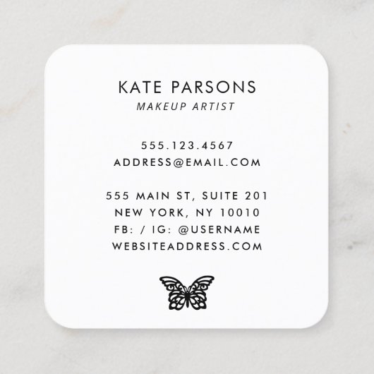 Moderne zwarte vlinder vierkante visitekaartje (Achterkant)
